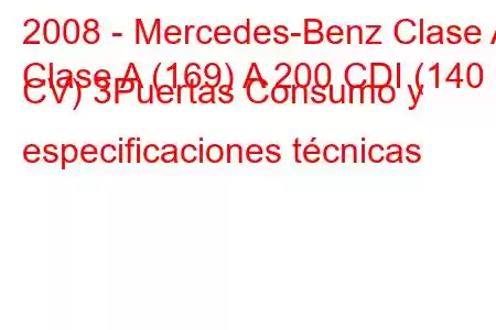 2008 - Mercedes-Benz Clase A
Clase A (169) A 200 CDI (140 CV) 3Puertas Consumo y especificaciones técnicas