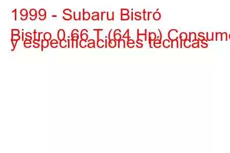 1999 - Subaru Bistró
Bistro 0.66 T (64 Hp) Consumo y especificaciones técnicas