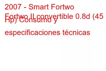 2007 - Smart Fortwo
Fortwo II convertible 0.8d (45 Hp) Consumo y especificaciones técnicas