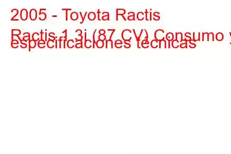 2005 - Toyota Ractis
Ractis 1.3i (87 CV) Consumo y especificaciones técnicas