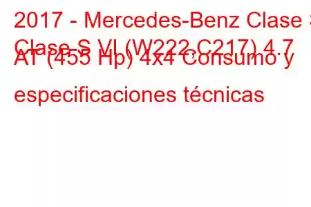 2017 - Mercedes-Benz Clase S
Clase S VI (W222,C217) 4.7 AT (455 Hp) 4x4 Consumo y especificaciones técnicas