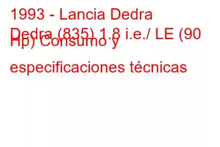 1993 - Lancia Dedra
Dedra (835) 1.8 i.e./ LE (90 Hp) Consumo y especificaciones técnicas