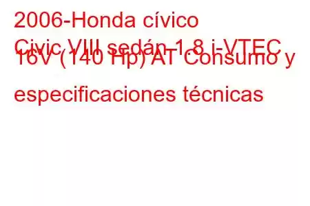 2006-Honda cívico
Civic VIII sedán 1.8 i-VTEC 16V (140 Hp) AT Consumo y especificaciones técnicas