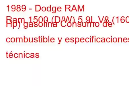 1989 - Dodge RAM
Ram 1500 (D/W) 5.9L V8 (160 Hp) gasolina Consumo de combustible y especificaciones técnicas