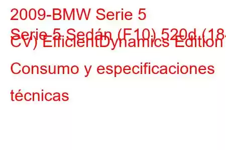 2009-BMW Serie 5
Serie 5 Sedán (F10) 520d (184 CV) EfficientDynamics Edition Consumo y especificaciones técnicas