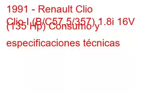 1991 - Renault Clio
Clio I (B/C57,5/357) 1.8i 16V (135 Hp) Consumo y especificaciones técnicas