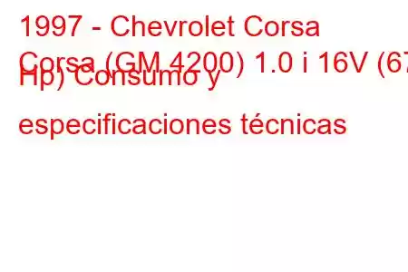 1997 - Chevrolet Corsa
Corsa (GM 4200) 1.0 i 16V (67 Hp) Consumo y especificaciones técnicas