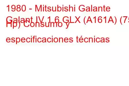 1980 - Mitsubishi Galante
Galant IV 1.6 GLX (A161A) (75 Hp) Consumo y especificaciones técnicas