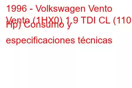 1996 - Volkswagen Vento
Vento (1HX0) 1.9 TDI CL (110 Hp) Consumo y especificaciones técnicas