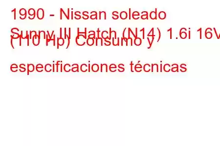 1990 - Nissan soleado
Sunny III Hatch (N14) 1.6i 16V (110 Hp) Consumo y especificaciones técnicas