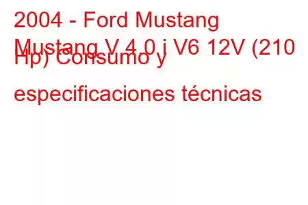 2004 - Ford Mustang
Mustang V 4.0 i V6 12V (210 Hp) Consumo y especificaciones técnicas