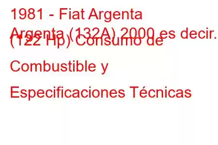 1981 - Fiat Argenta
Argenta (132A) 2000 es decir. (122 Hp) Consumo de Combustible y Especificaciones Técnicas