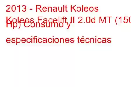 2013 - Renault Koleos
Koleos Facelift II 2.0d MT (150 Hp) Consumo y especificaciones técnicas