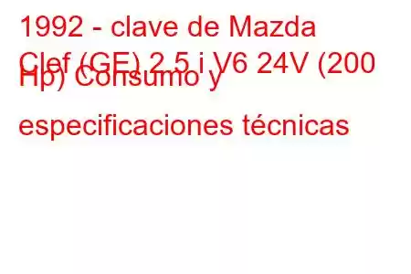 1992 - clave de Mazda
Clef (GE) 2.5 i V6 24V (200 Hp) Consumo y especificaciones técnicas