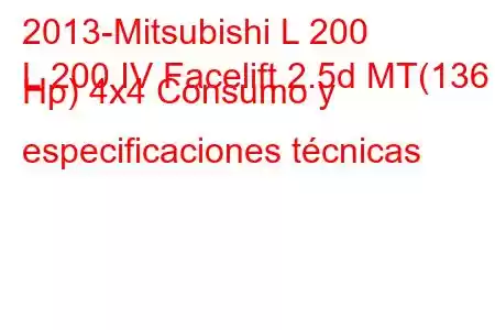 2013-Mitsubishi L 200
L 200 IV Facelift 2.5d MT(136 Hp) 4x4 Consumo y especificaciones técnicas