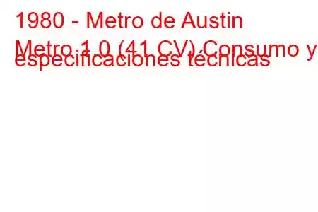 1980 - Metro de Austin
Metro 1.0 (41 CV) Consumo y especificaciones técnicas