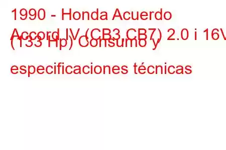 1990 - Honda Acuerdo
Accord IV (CB3,CB7) 2.0 i 16V (133 Hp) Consumo y especificaciones técnicas