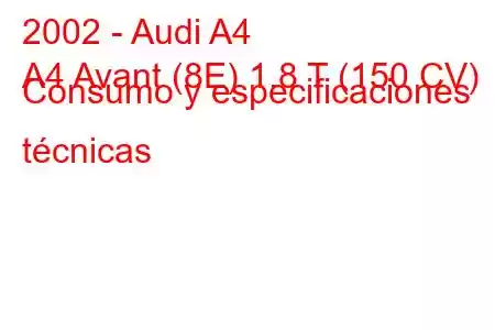 2002 - Audi A4
A4 Avant (8E) 1.8 T (150 CV) Consumo y especificaciones técnicas