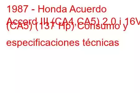 1987 - Honda Acuerdo
Accord III (CA4,CA5) 2.0 i 16V (CA5) (137 Hp) Consumo y especificaciones técnicas