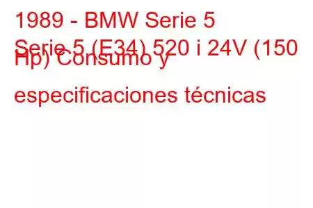 1989 - BMW Serie 5
Serie 5 (E34) 520 i 24V (150 Hp) Consumo y especificaciones técnicas