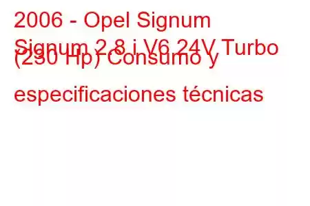 2006 - Opel Signum
Signum 2.8 i V6 24V Turbo (230 Hp) Consumo y especificaciones técnicas