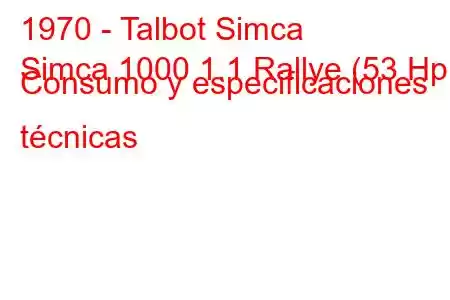 1970 - Talbot Simca
Simca 1000 1.1 Rallye (53 Hp) Consumo y especificaciones técnicas