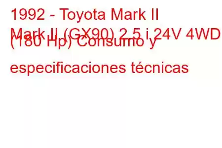 1992 - Toyota Mark II
Mark II (GX90) 2.5 i 24V 4WD (180 Hp) Consumo y especificaciones técnicas