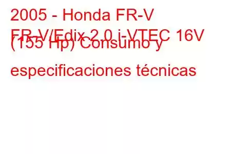 2005 - Honda FR-V
FR-V/Edix 2.0 i-VTEC 16V (155 Hp) Consumo y especificaciones técnicas