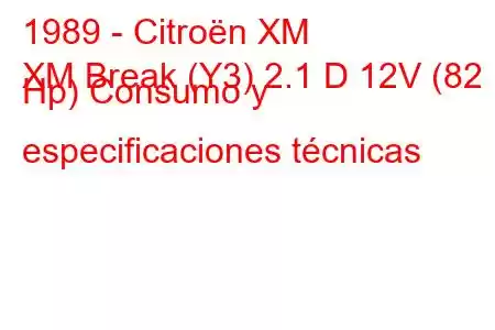 1989 - Citroën XM
XM Break (Y3) 2.1 D 12V (82 Hp) Consumo y especificaciones técnicas