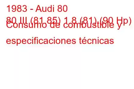 1983 - Audi 80
80 III (81.85) 1.8 (81) (90 Hp) Consumo de combustible y especificaciones técnicas