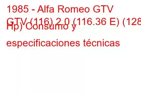 1985 - Alfa Romeo GTV
GTV (116) 2.0 (116.36 E) (128 Hp) Consumo y especificaciones técnicas