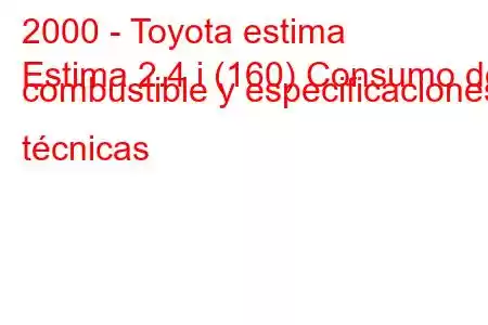 2000 - Toyota estima
Estima 2.4 i (160) Consumo de combustible y especificaciones técnicas