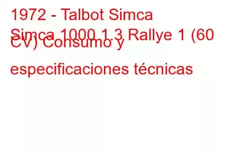 1972 - Talbot Simca
Simca 1000 1.3 Rallye 1 (60 CV) Consumo y especificaciones técnicas