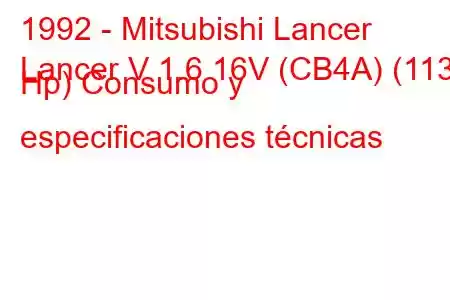 1992 - Mitsubishi Lancer
Lancer V 1.6 16V (CB4A) (113 Hp) Consumo y especificaciones técnicas