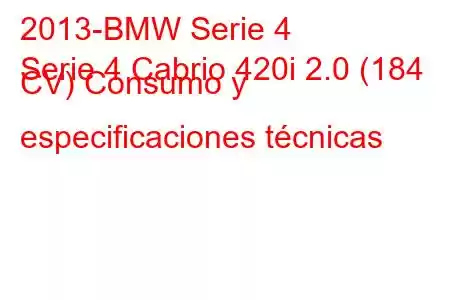 2013-BMW Serie 4
Serie 4 Cabrio 420i 2.0 (184 CV) Consumo y especificaciones técnicas