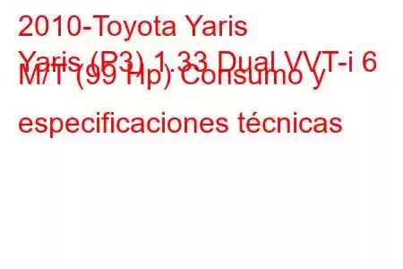 2010-Toyota Yaris
Yaris (P3) 1.33 Dual VVT-i 6 M/T (99 Hp) Consumo y especificaciones técnicas