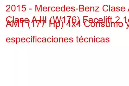 2015 - Mercedes-Benz Clase A
Clase A III (W176) Facelift 2.1d AMT (177 Hp) 4x4 Consumo y especificaciones técnicas