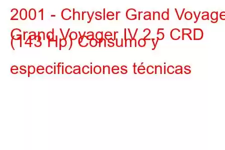 2001 - Chrysler Grand Voyager
Grand Voyager IV 2.5 CRD (143 Hp) Consumo y especificaciones técnicas