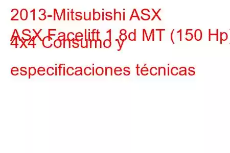 2013-Mitsubishi ASX
ASX Facelift 1.8d MT (150 Hp) 4x4 Consumo y especificaciones técnicas