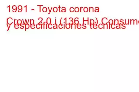 1991 - Toyota corona
Crown 2.0 i (136 Hp) Consumo y especificaciones técnicas