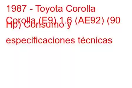 1987 - Toyota Corolla
Corolla (E9) 1.6 (AE92) (90 Hp) Consumo y especificaciones técnicas