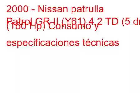 2000 - Nissan patrulla
Patrol GR II (Y61) 4.2 TD (5 dr) (160 Hp) Consumo y especificaciones técnicas