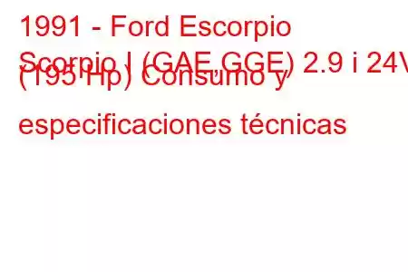 1991 - Ford Escorpio
Scorpio I (GAE,GGE) 2.9 i 24V (195 Hp) Consumo y especificaciones técnicas