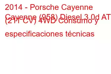 2014 - Porsche Cayenne
Cayenne (958) Diesel 3.0d AT (211 CV) 4WD Consumo y especificaciones técnicas