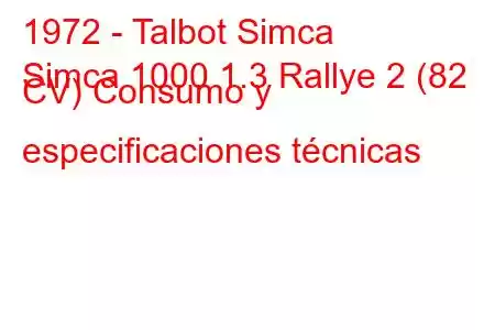 1972 - Talbot Simca
Simca 1000 1.3 Rallye 2 (82 CV) Consumo y especificaciones técnicas