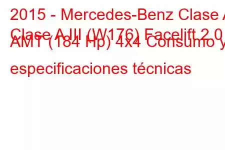 2015 - Mercedes-Benz Clase A
Clase A III (W176) Facelift 2.0 AMT (184 Hp) 4x4 Consumo y especificaciones técnicas