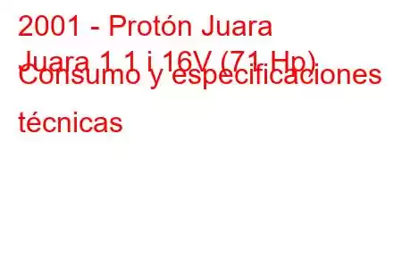 2001 - Protón Juara
Juara 1.1 i 16V (71 Hp) Consumo y especificaciones técnicas