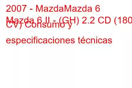 2007 - MazdaMazda 6
Mazda 6 II - (GH) 2.2 CD (180 CV) Consumo y especificaciones técnicas