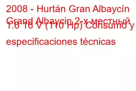 2008 - Hurtán Gran Albaycín
Grand Albaycin 2-х местный 1.6 16 V (110 Hp) Consumo y especificaciones técnicas