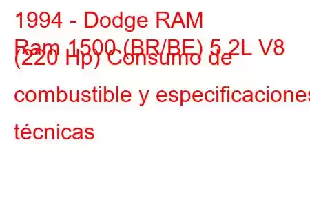 1994 - Dodge RAM
Ram 1500 (BR/BE) 5.2L V8 (220 Hp) Consumo de combustible y especificaciones técnicas